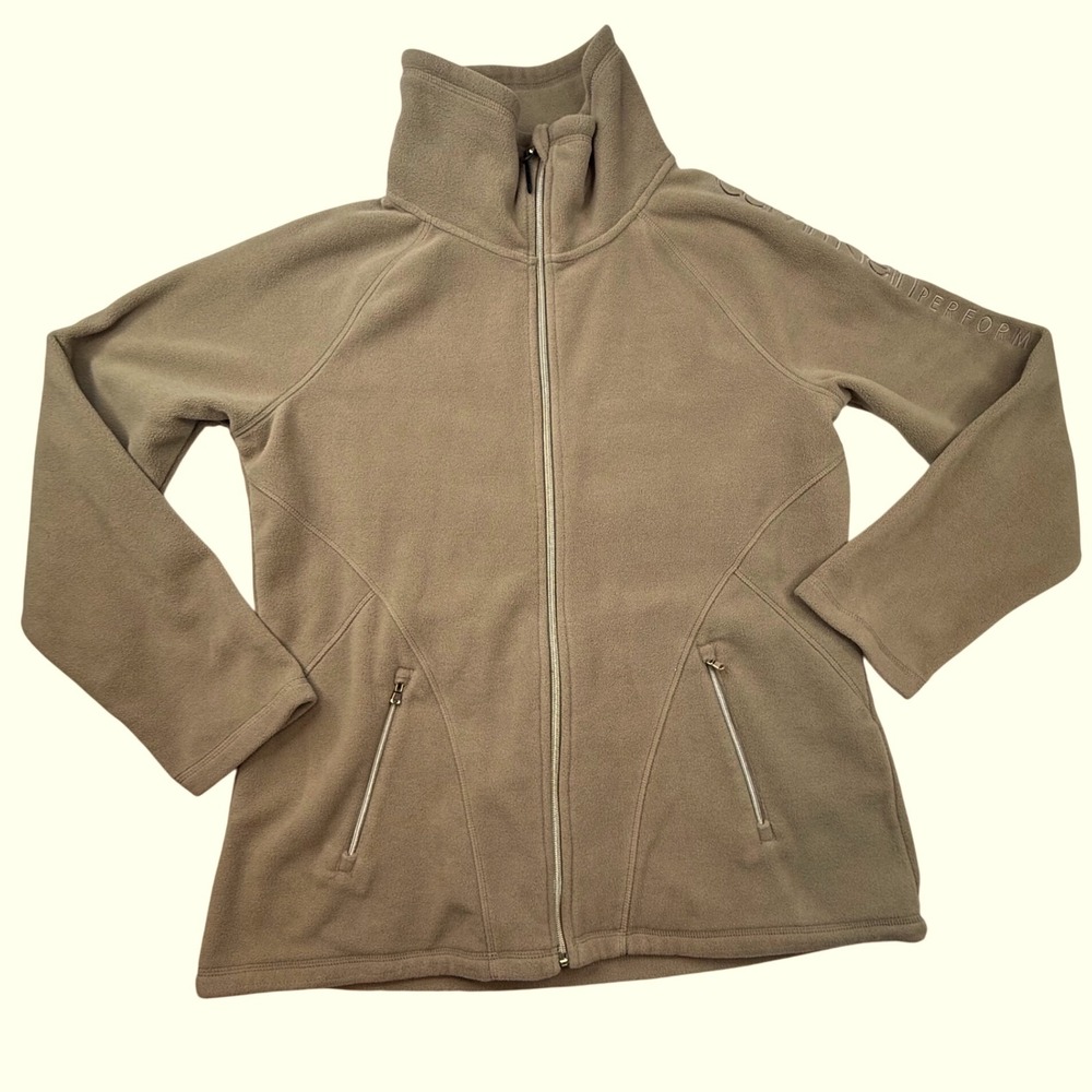 Calvin Klein Performance Fleece‎ Jacket Mock Neck Zip Up Women XL Tan Quick Dry